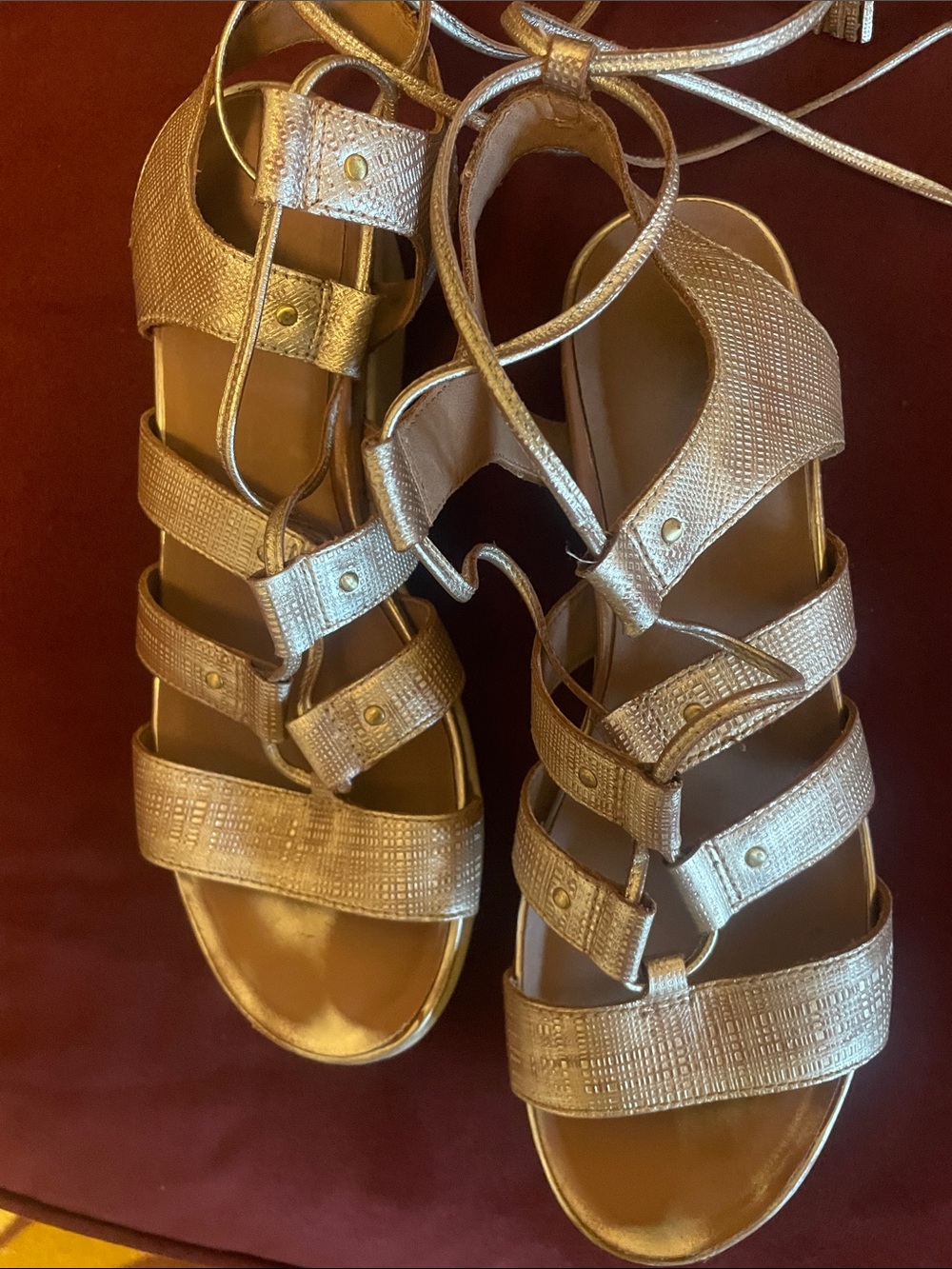 Nicole Metallic Gold Lace-Up Strappy Sandals